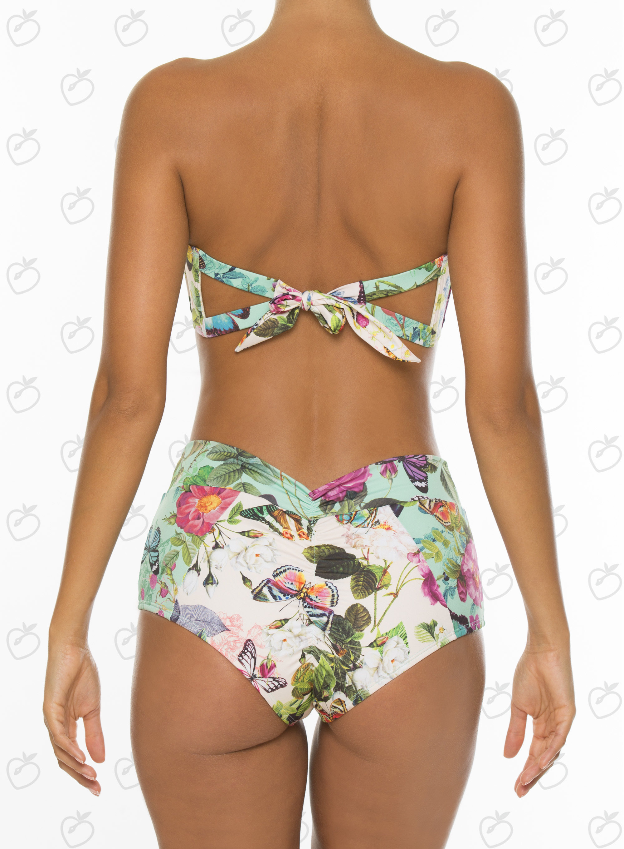 Paradizia Swimwear: Pink Butterflies Bustier (Shown with Matching High Waisted Bikini Bottoms!)