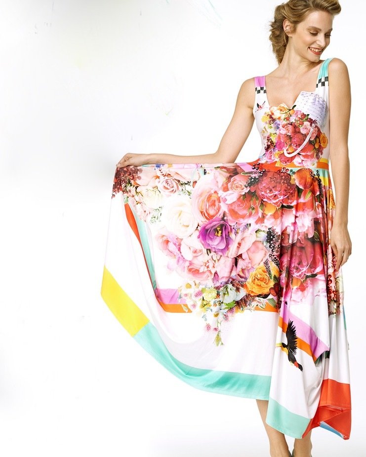 IPNG: Basket of Roses Illusion Bodice Fit & Flare Asymmetrical Long Dress SOLD OUT IPNG_BOJDFC-115