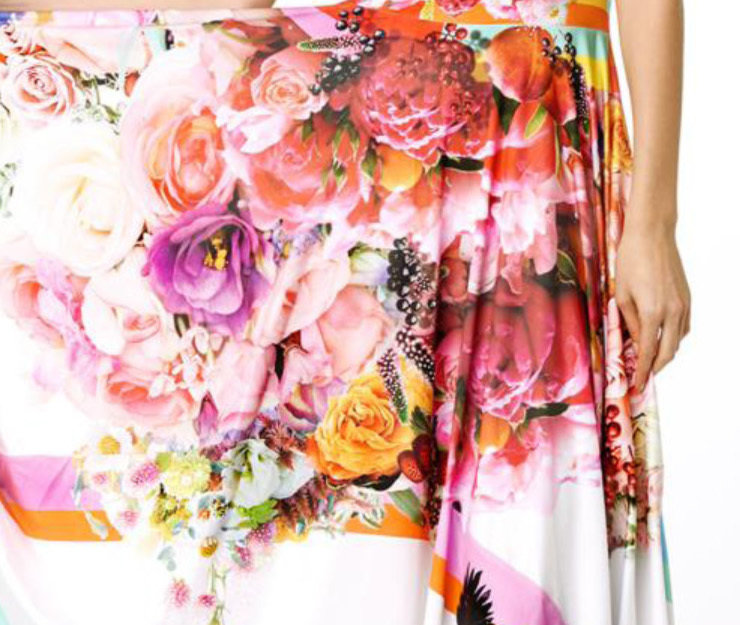 IPNG: Basket of Roses Illusion Bodice Fit & Flare Asymmetrical Long Dress SOLD OUT