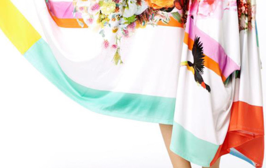 IPNG: Basket of Roses Illusion Bodice Fit & Flare Asymmetrical Long Dress SOLD OUT
