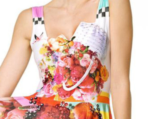 IPNG: Basket of Roses Illusion Bodice Fit & Flare Asymmetrical Long Dress SOLD OUT
