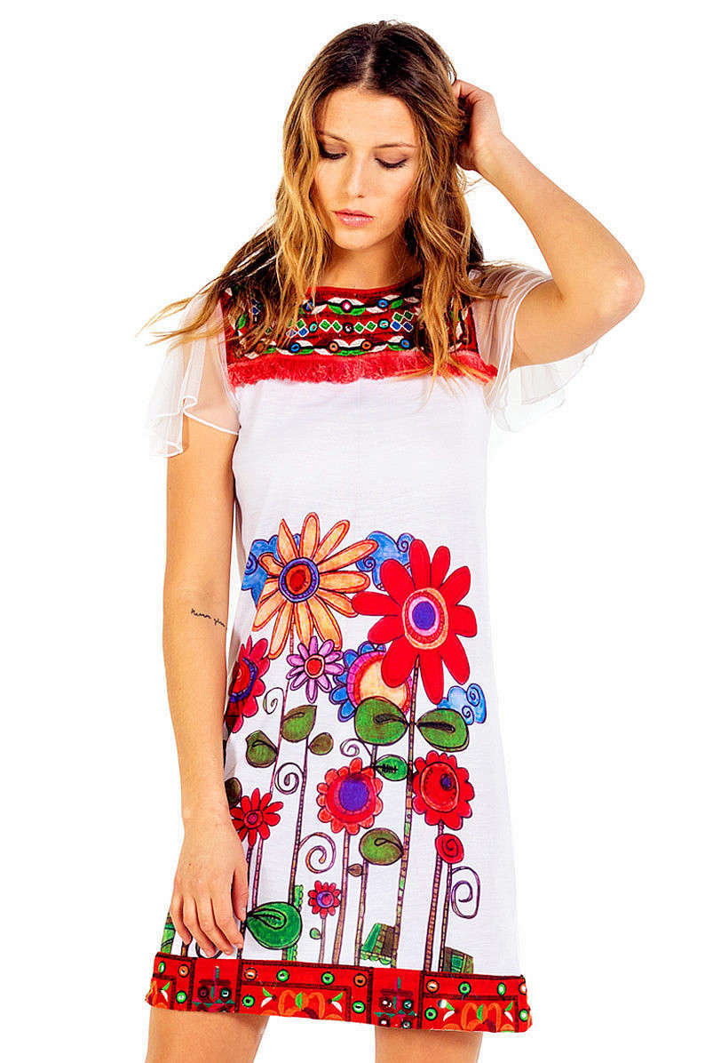 Savage Culture: Red Sunflower Bodice Capped Sleeve Dress Sorrento SAVAGE_34083