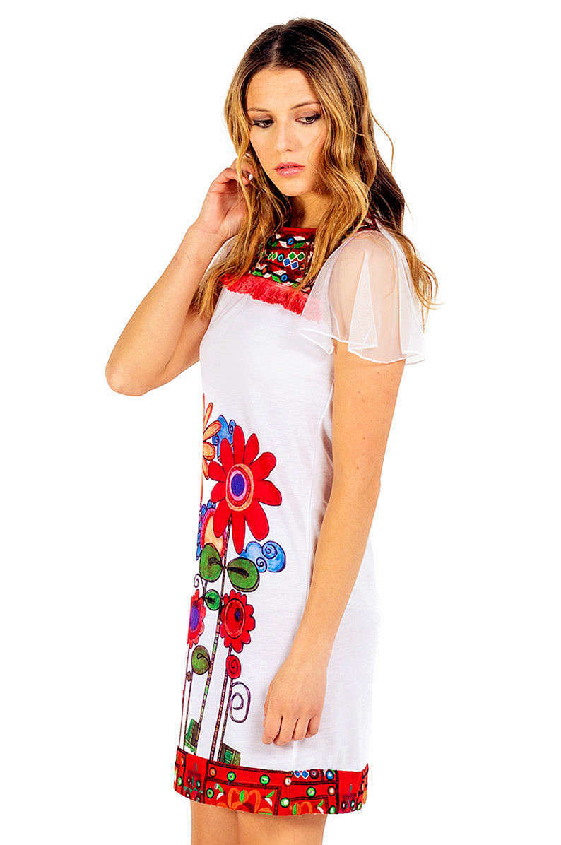 Savage Culture: Red Sunflower Bodice Capped Sleeve Dress Sorrento