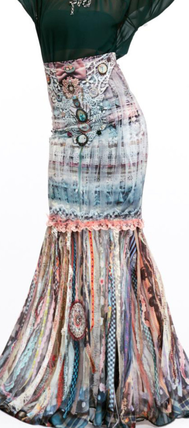 IPNG: Antique Jewels Ribboned Lace Illusion Mermaid Gown Skirt (Ships Immed in S/M!) IPNG_ATSKRL-044_N1