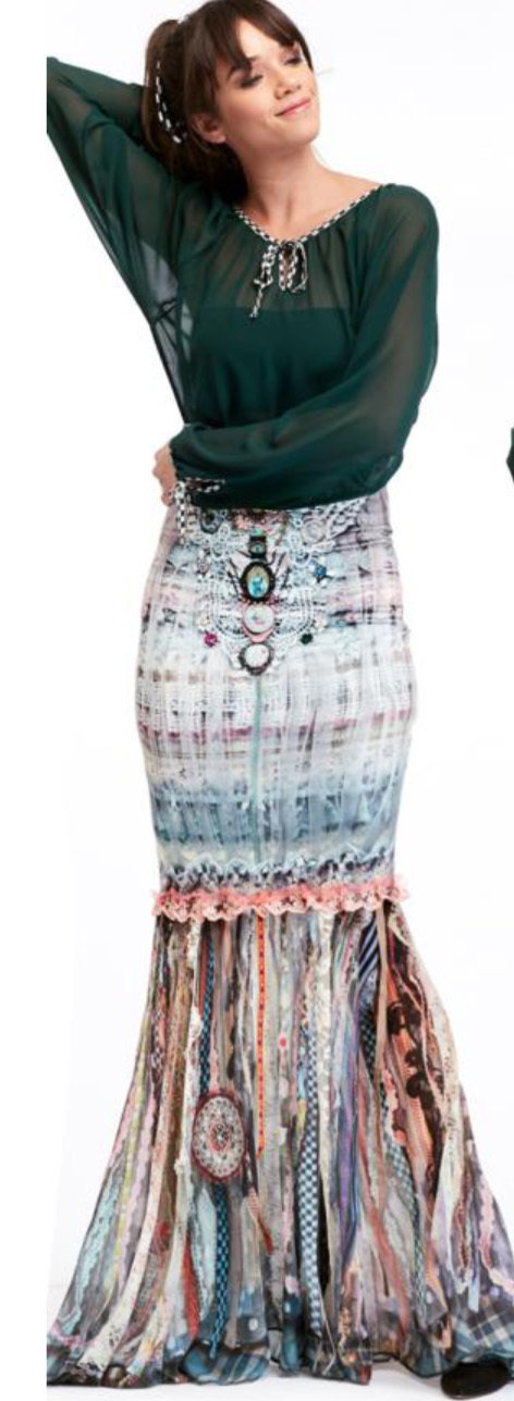 IPNG: Antique Jewels Ribboned Lace Illusion Mermaid Gown Skirt (Ships Immed in S/M!)