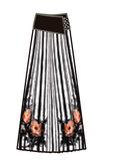 Paul Brial: Wild Orange Rose Corset Waist Flared Tuxedo Skirt (1 Left!)