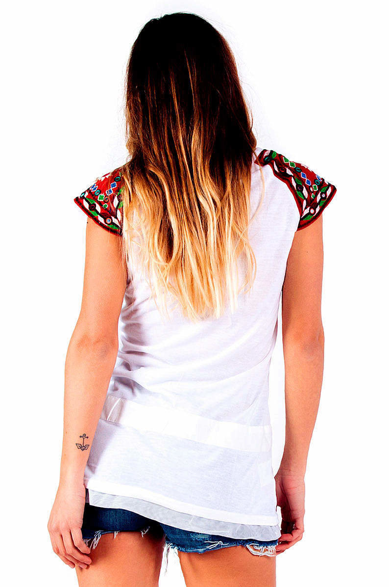 Savage Culture: Red Sunflower Bodice Tied Waist Tunic