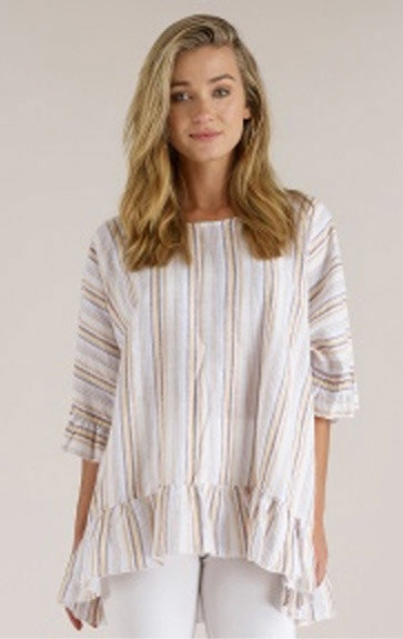 Luna Luz: Stripe High Low Ruffled Linen Tunic (More Colors, Ships Immed!) LL_M712