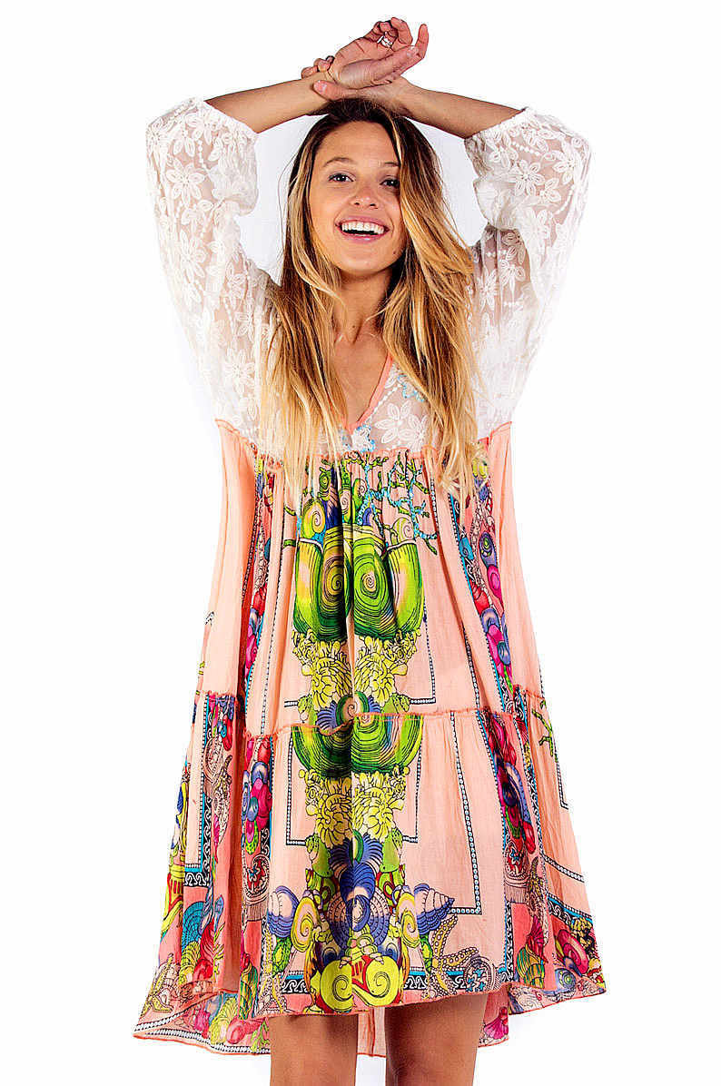 Savage Culture: Pink Coral Flower Lace Babydoll Flared Sundress/ Beach Dress SVG_34624