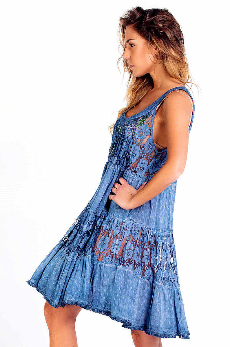 Savage Culture: Indigo Blue Rose Flutter Dress
