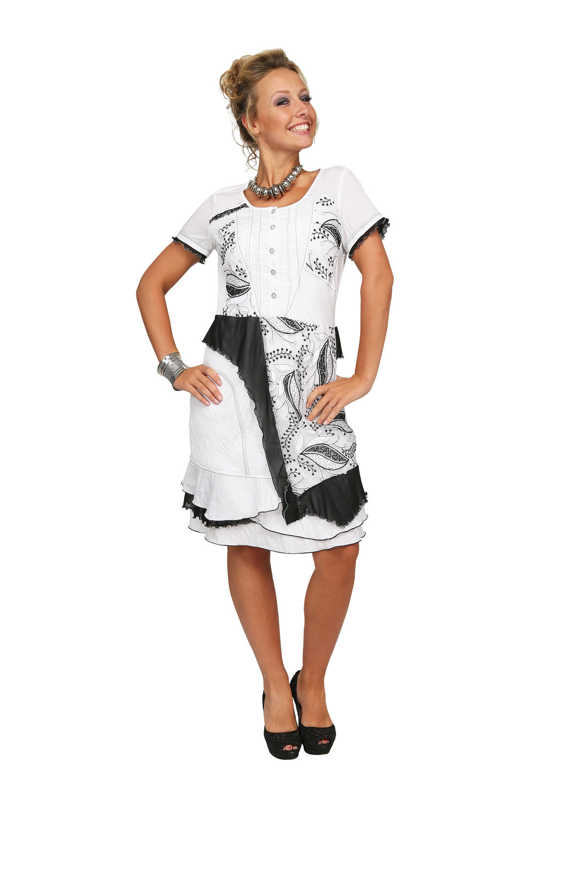 S'Quise Paris: Cupcake Arabesque Print Peek-A-Boo Crinkled Midi Dress