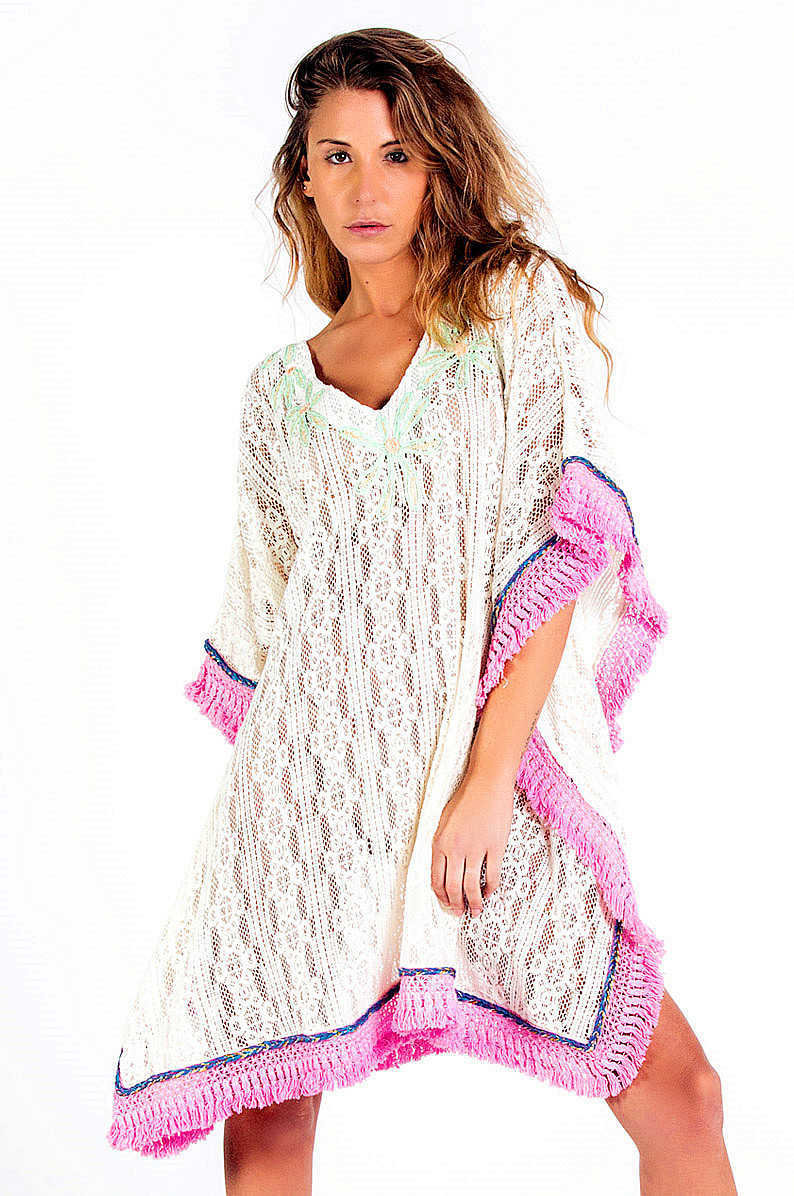 Savage Culture: Wispy Pink Soft Cotton Beach Poncho/Cover Up Dress SVG_34629