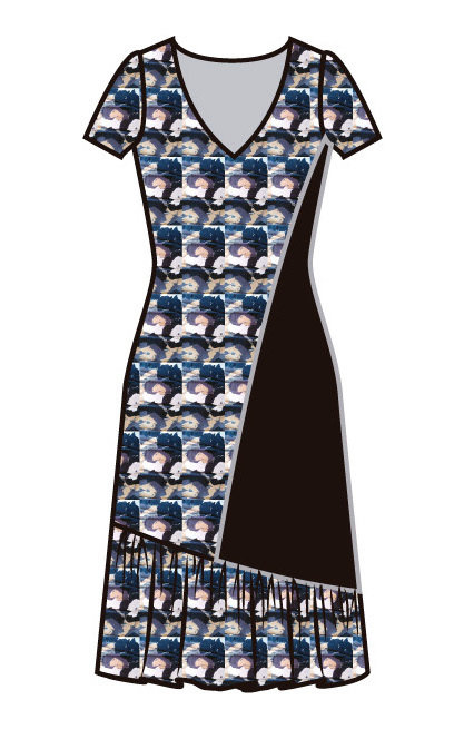 Paul Brial: Denim Daisies Asymmetrical Waist Flared Sundress