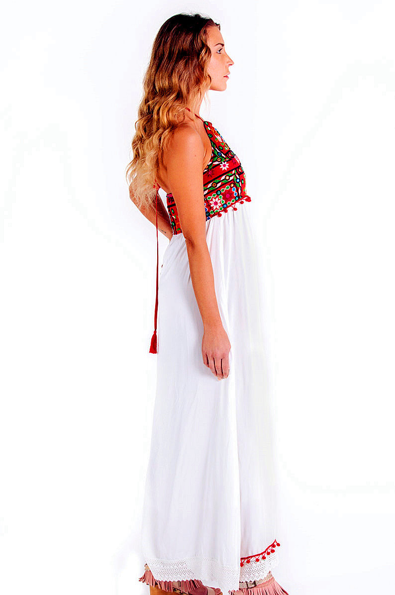 Savage Culture: Red Butterfly High Waisted Maxi Sundress Naples