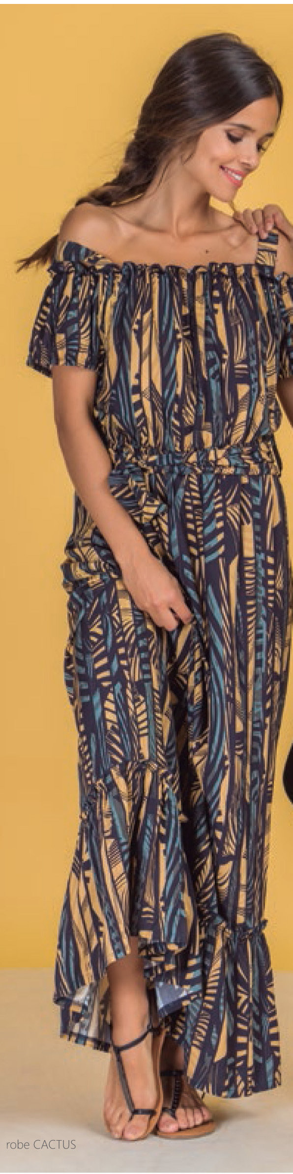 Paul Brial: Purple Cactus Cold Shoulder Ruffle Maxi Dress