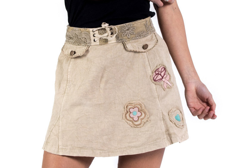Savage Culture: Soft Denim Creme Patchwork Skirt Toscana SAVAGE_34048