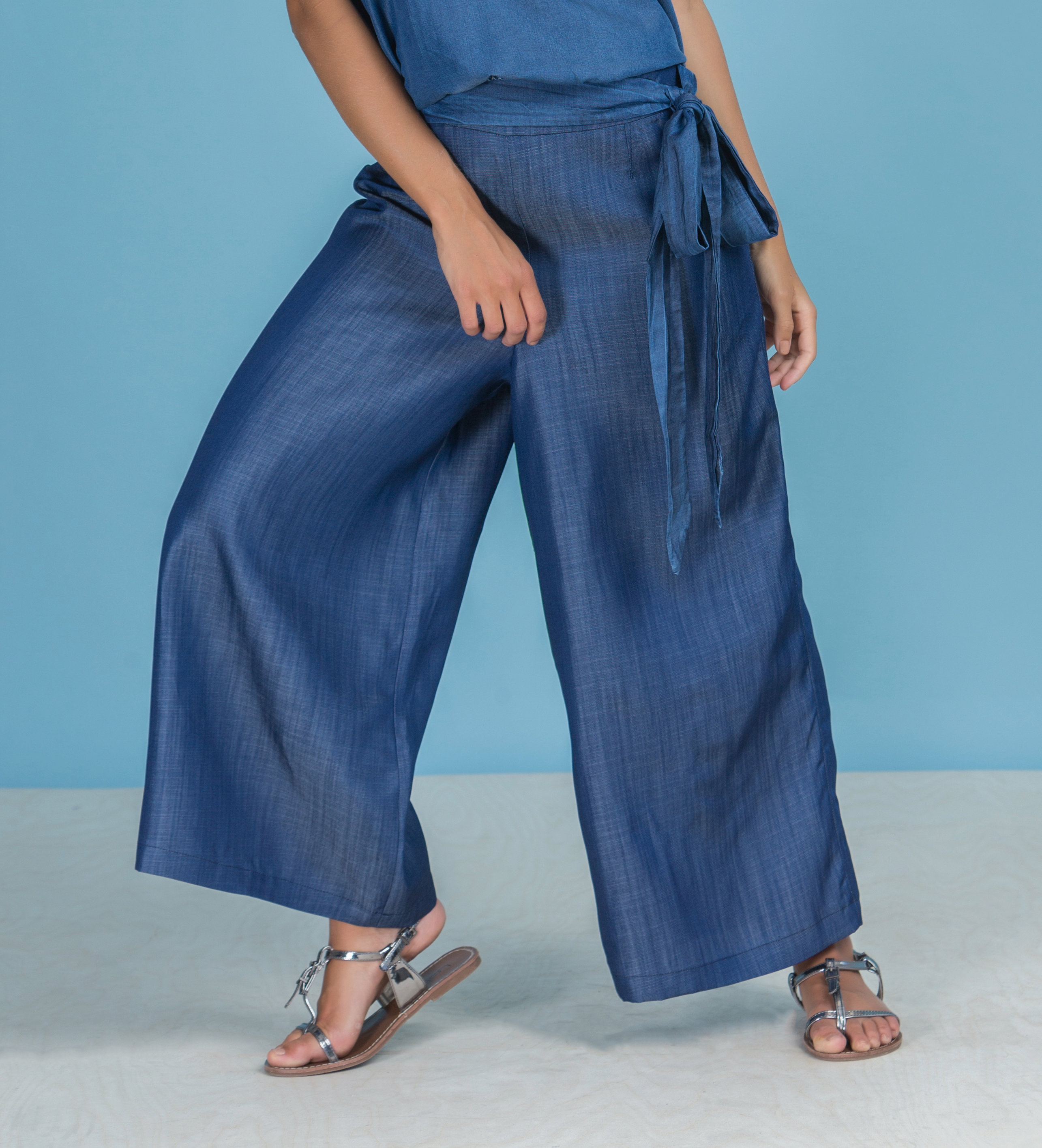 Paul Brial: Linen Denim Wide Leg Free Flow Trouser PB_STING
