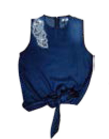 Paul Brial: Petal Patchwork Tied Waist Linen Denim Top