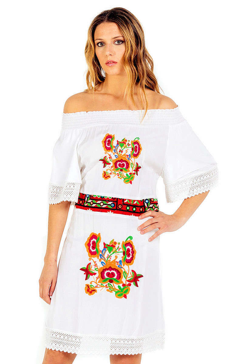 Savage Culture: Red Butterfly Off Shoulder Arabesque Midi Dress Napoles SAVAGE_34091