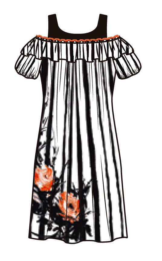 Paul Brial: Wild Orange Rose Cold Shoulder Ruffled Midi Dress