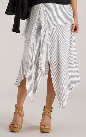Luna Luz: Striped Linen Asymmetrical Draped Paneled Skirt (Ships Immed, 1 Left!) LL_D715_N