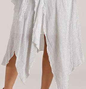 Luna Luz: Striped Linen Asymmetrical Draped Paneled Skirt (Ships Immed, 1 Left!)