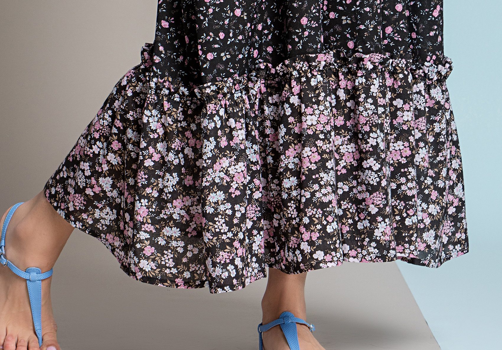 Paul Brial: Frill Draped Bodice Blush Flower Maxi Dress (3 Left!)