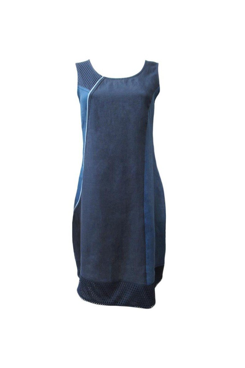 Maloka: Princess Seamed Linen Denim Midi Shift Dress
