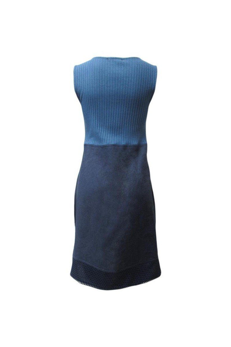 Maloka: Princess Seamed Linen Denim Midi Shift Dress