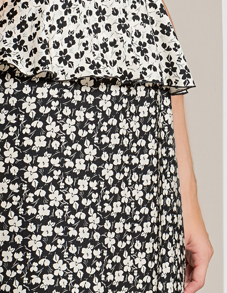 Paul Brial: Frill Draped Bodice Blush Flower Midi Dress