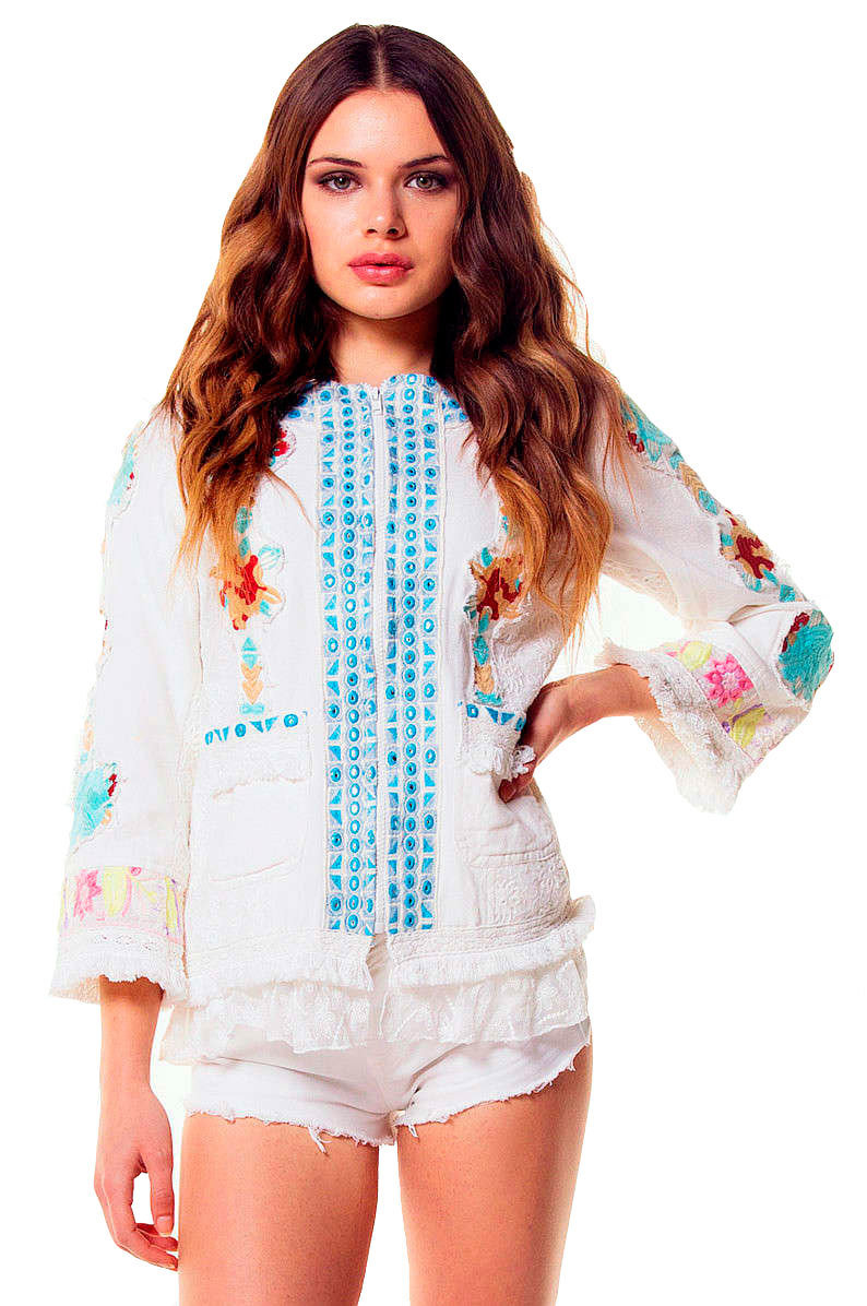 Savage Culture: Twinkle Little Star Embroidered Cotton Zip Up Jacket SAVAGE_34077