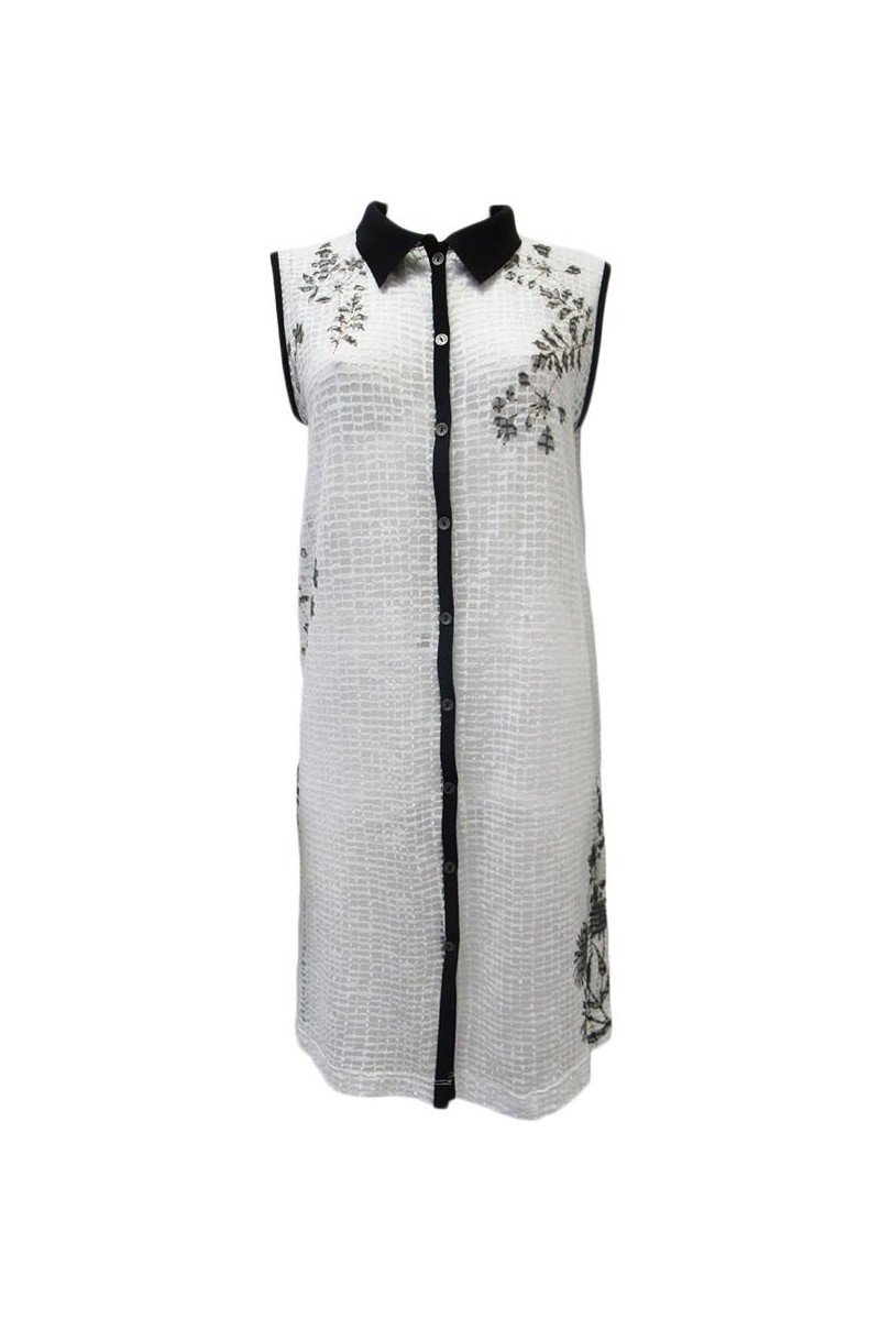 Maloka: Flower Embroidered Buttoned Down Long Tunic