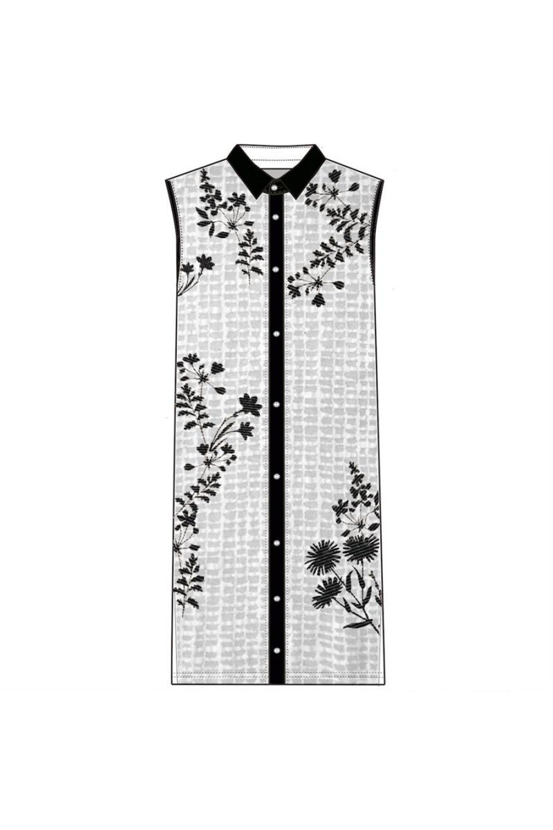 Maloka: Flower Embroidered Buttoned Down Long Tunic