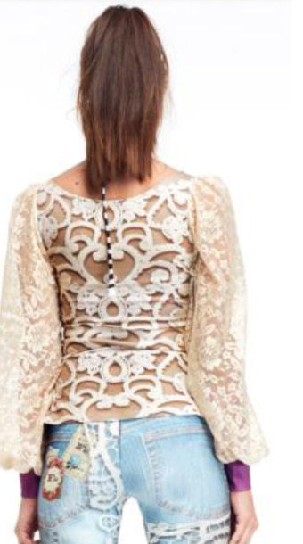 IPNG: Antique Jewels Ribboned Puff Sleeve Illusion Top (Ships Immed in S/M!)