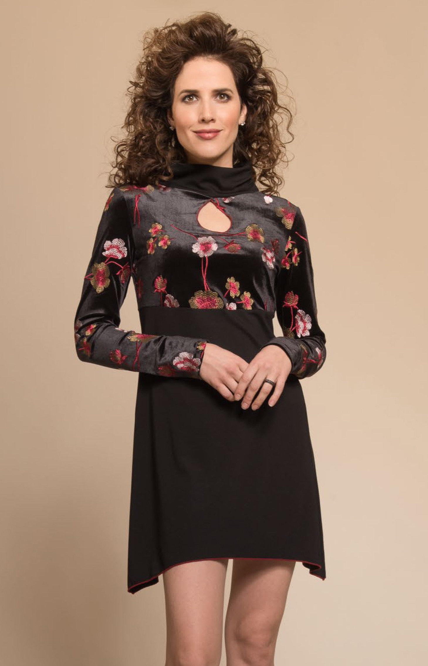 Myco Anna: Velvet Rose Keyhole Asymmetrical Dress/Tunic MA_OVERATURE_C1_N