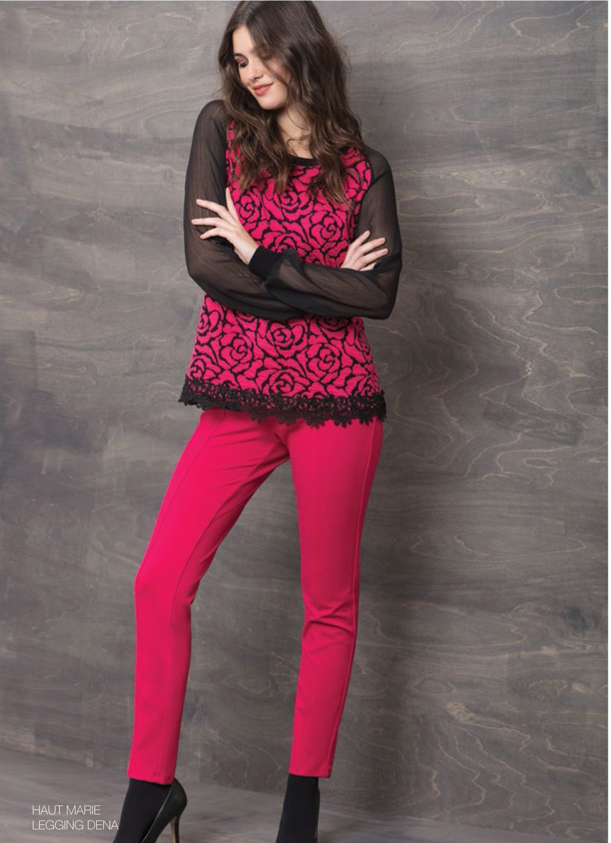 Maloka: Fuschia Rose Imprinted Asymmetrical Hem Sweater (2 Left!)
