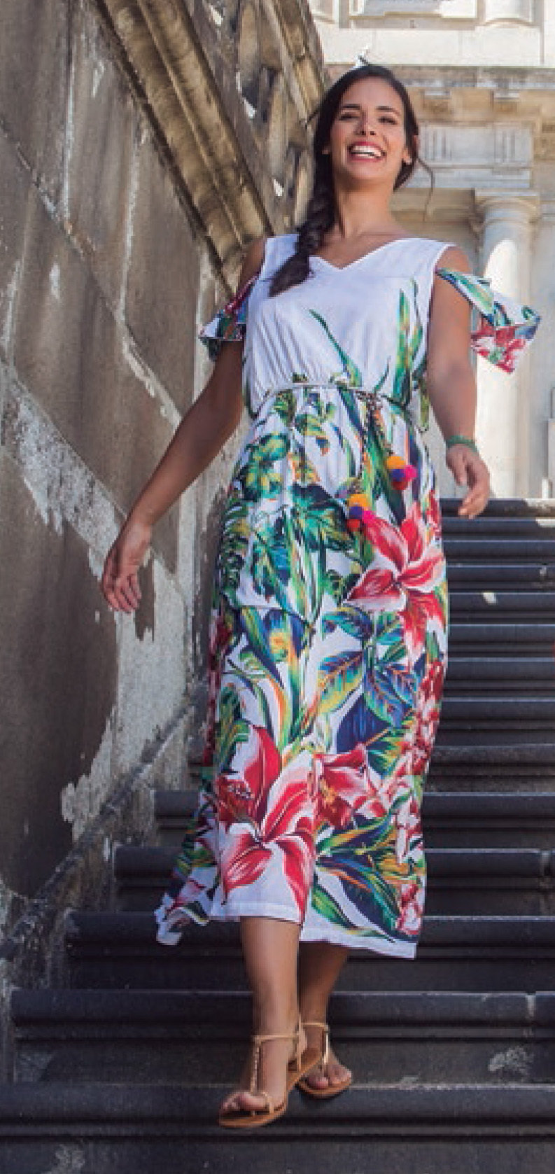 Paul Brial: Pink Puff Waist Cold Shoulder Maxi Dress (More Colors!)