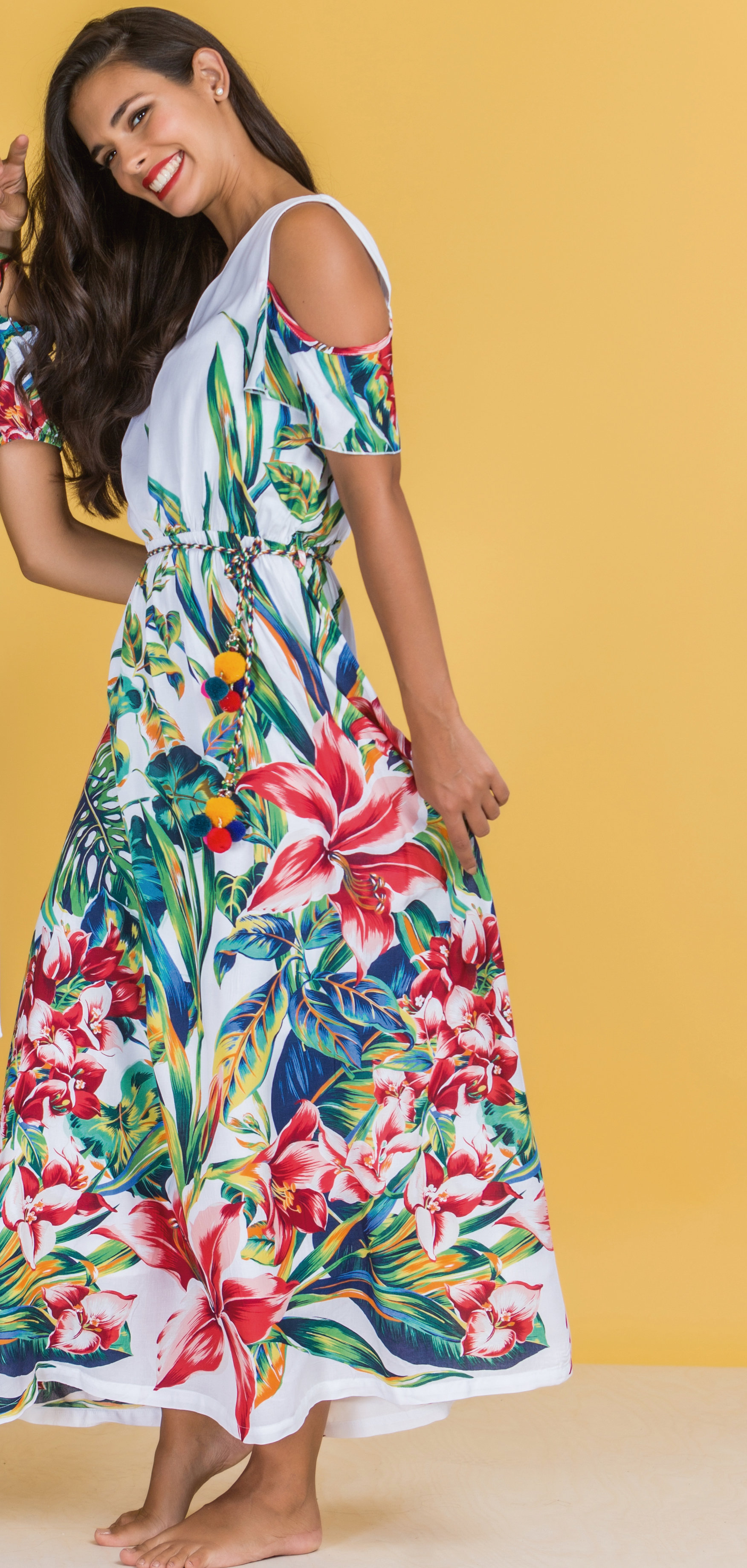 Paul Brial: Pink Puff Waist Cold Shoulder Maxi Dress (More Colors!)