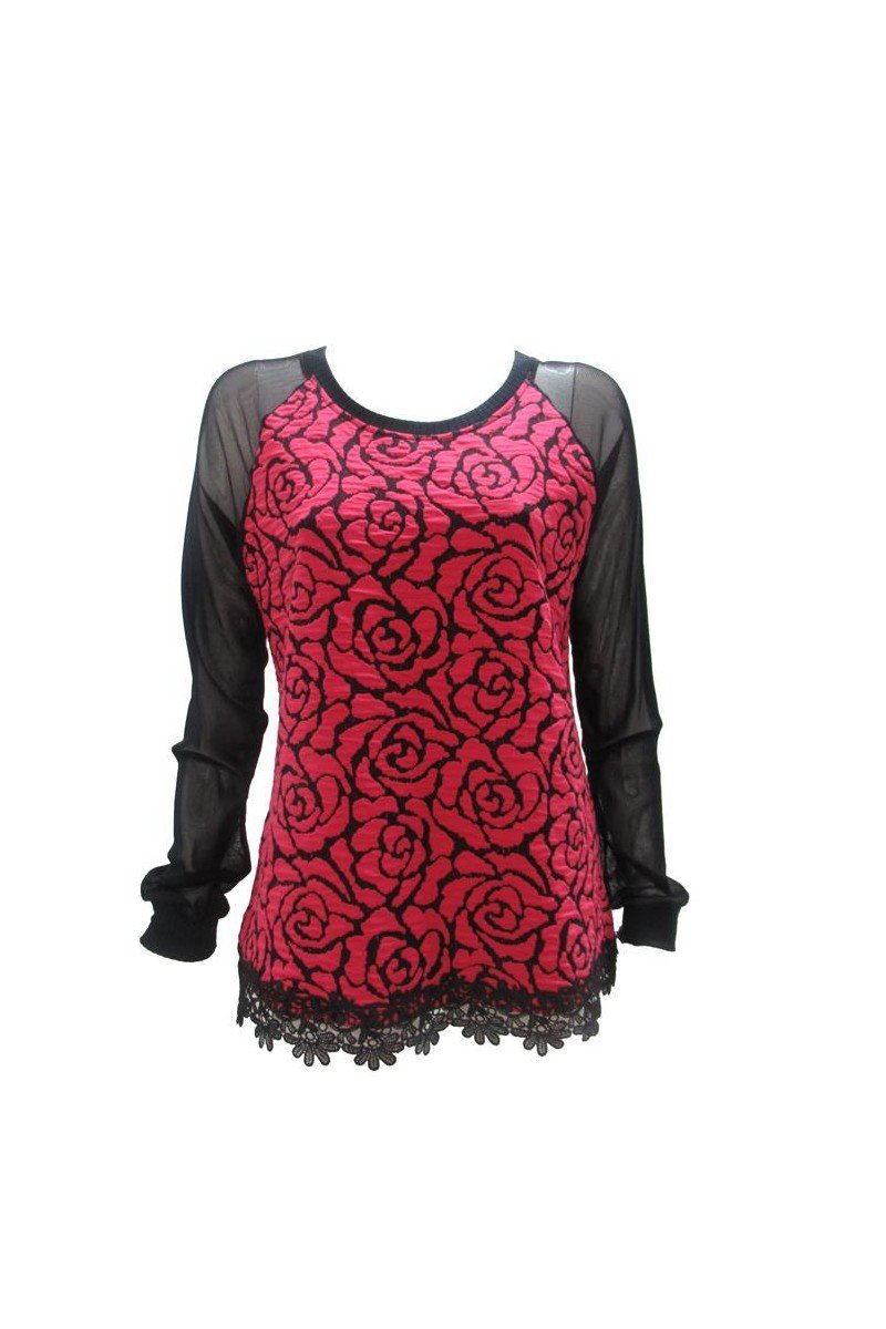 Maloka: Fuschia Rose Imprinted Asymmetrical Hem Sweater (2 Left!)