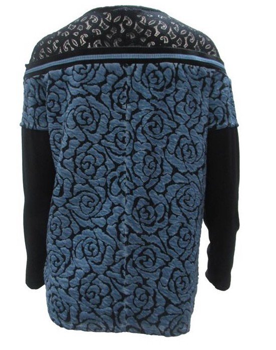 Maloka: Blue Rose Imprinted Mixed Media Tunic Sweater