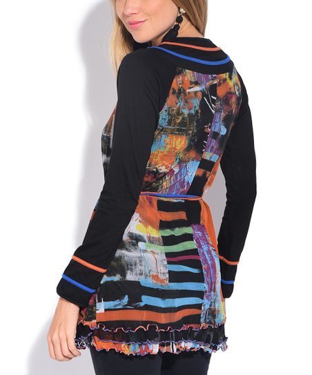 S'Quise Paris: Autumn Leaves Abstract Art Crinkled Tunic