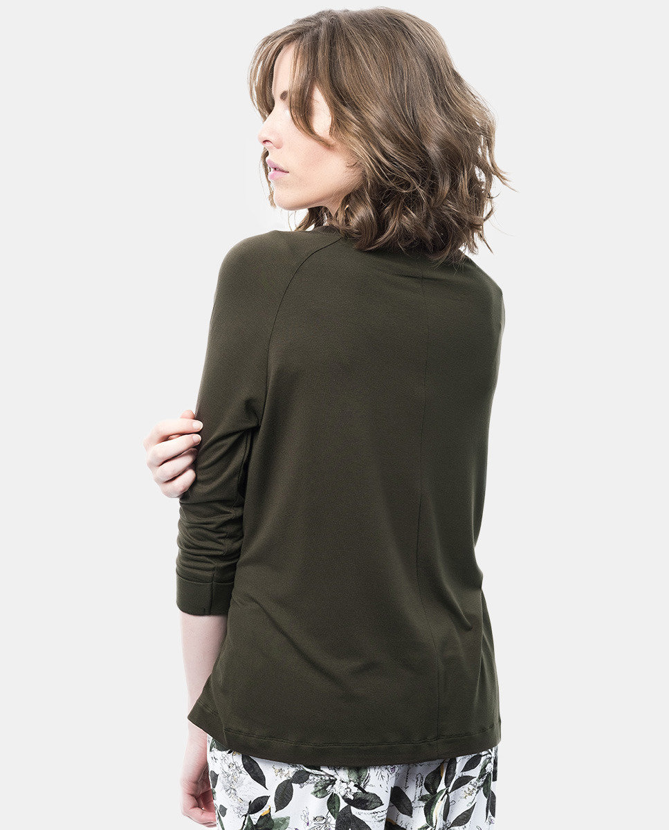 Mamatayoe: Olive Martini Falling Petals Asymmetrical Tunic