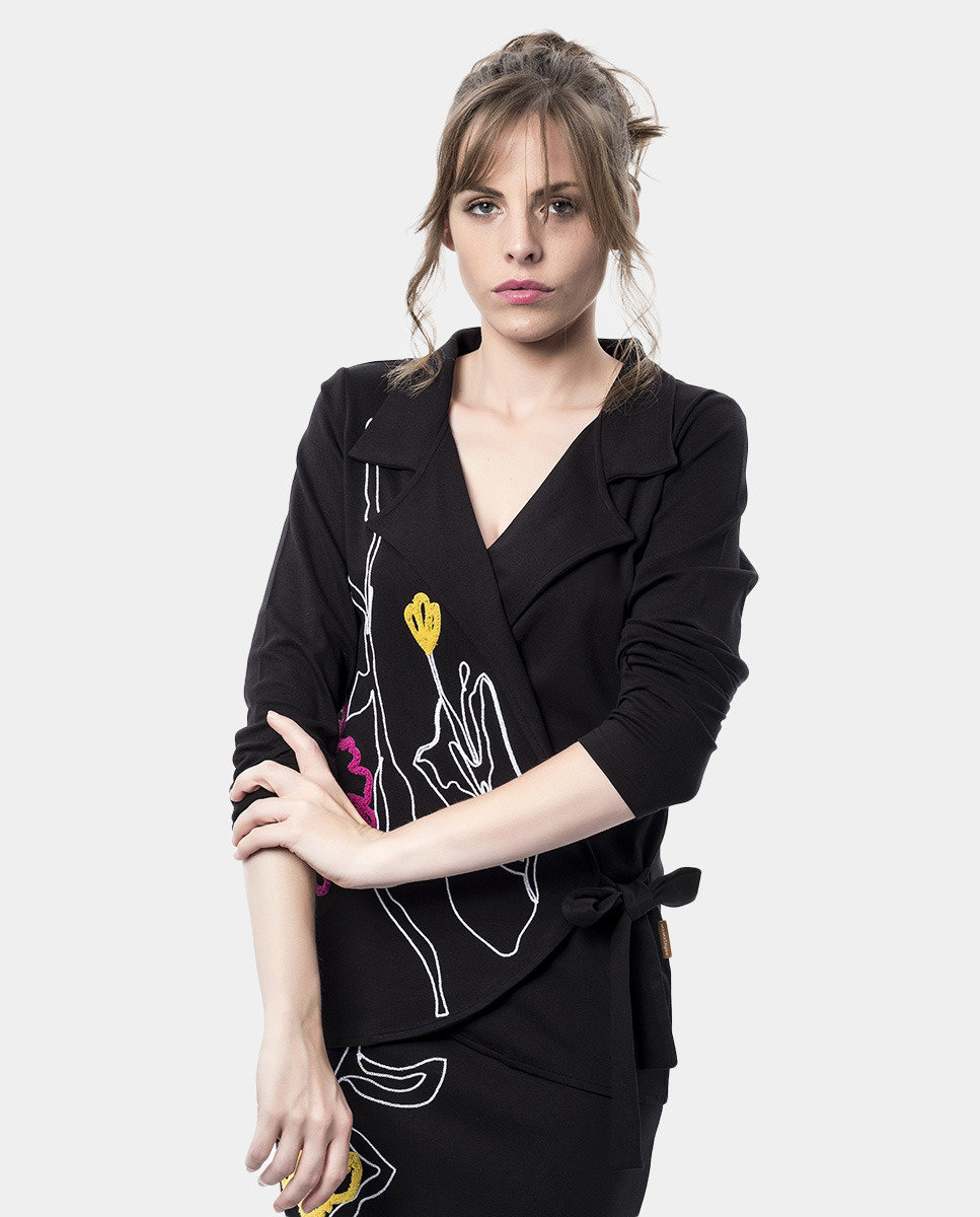 Mamatayoe: Pink Flower Embroidered Side Bow Tied Jacket MT_JACKET