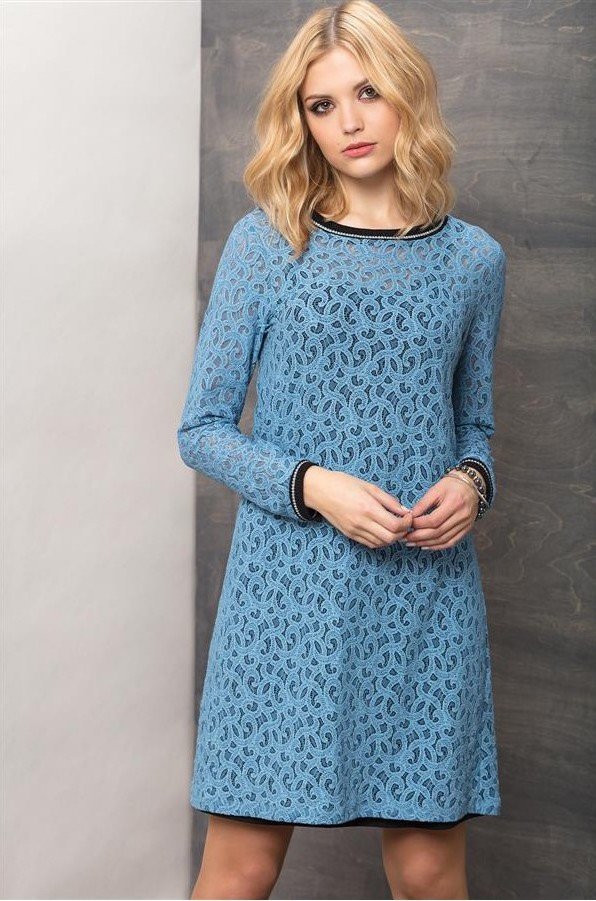 Maloka: Blue Rose Petal Imprinted Midi Dress MK_REGIA