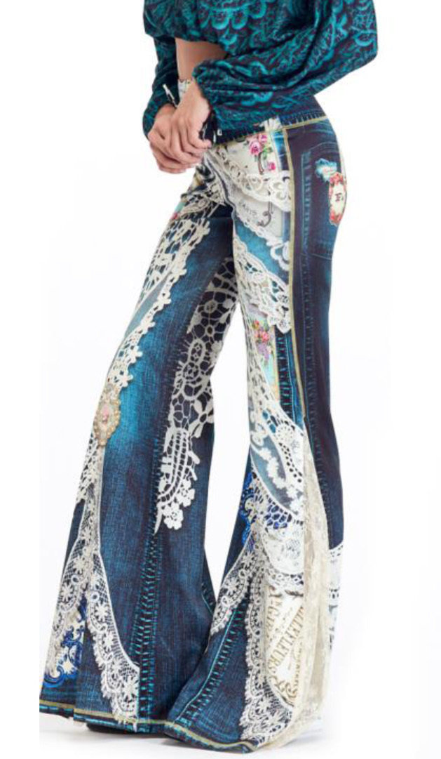 IPNG: Indigo Jewels Ribboned Lace Illusion Flare Pant