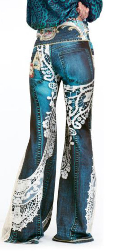 IPNG: Indigo Jewels Ribboned Lace Illusion Flare Pant