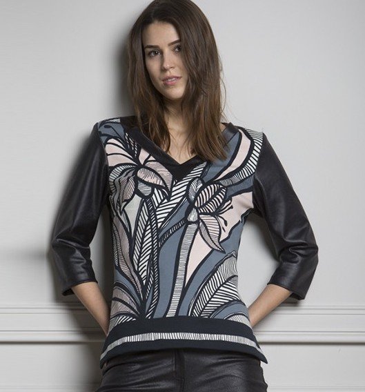 Paul Brial: Blush Petals Faux Leather Rebel Tunic PB_BONHEUR