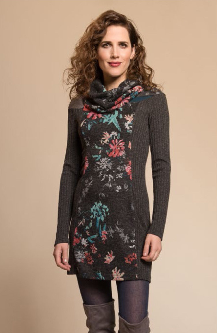 Myco Anna: Pink Jade Eco-Wear Asymmetrical Patchwork Sweater Dress MA_DIVERSITE_C1_N1
