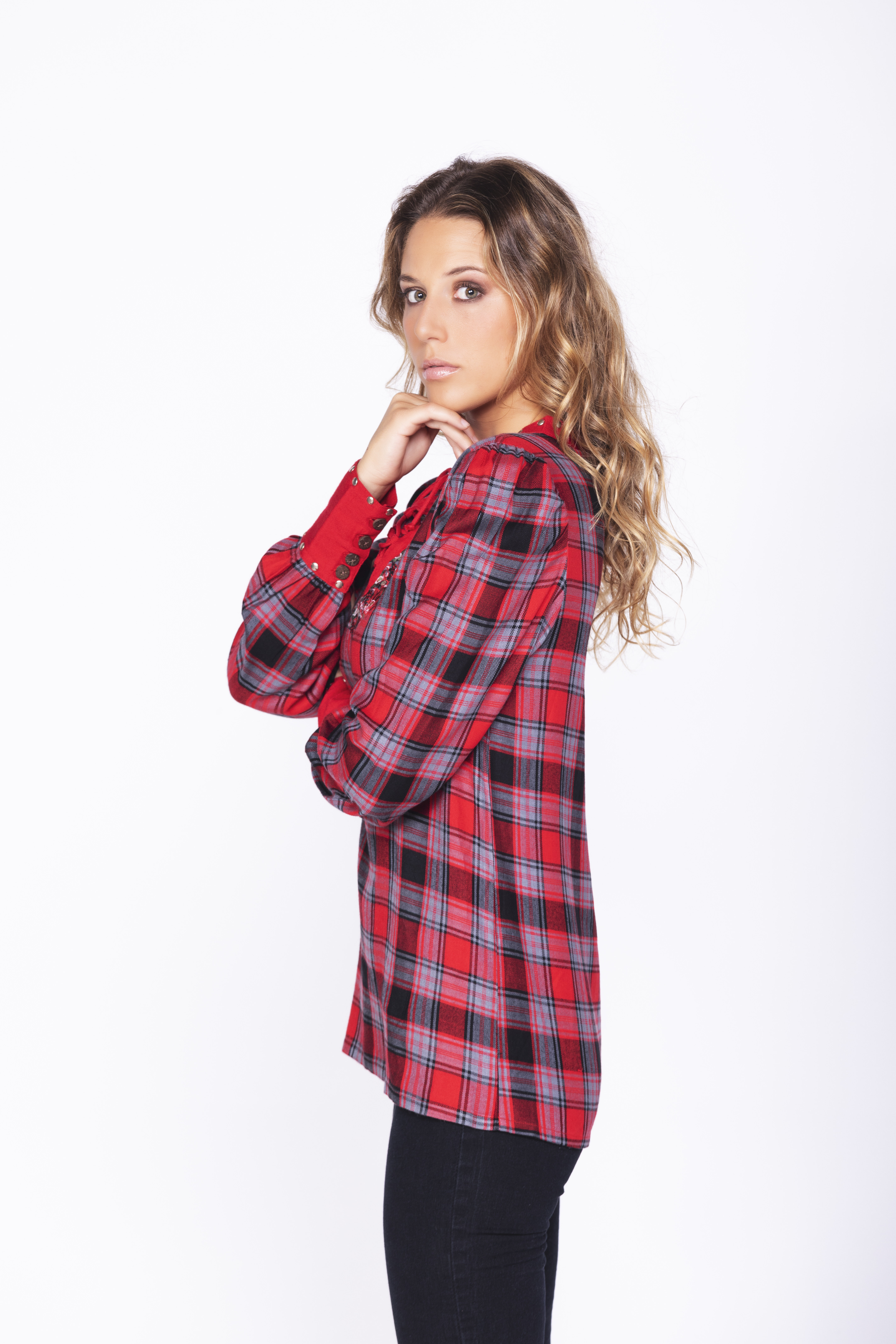Savage Culture: Rose Red Plaid Criss Cross Tunic Kalingrado