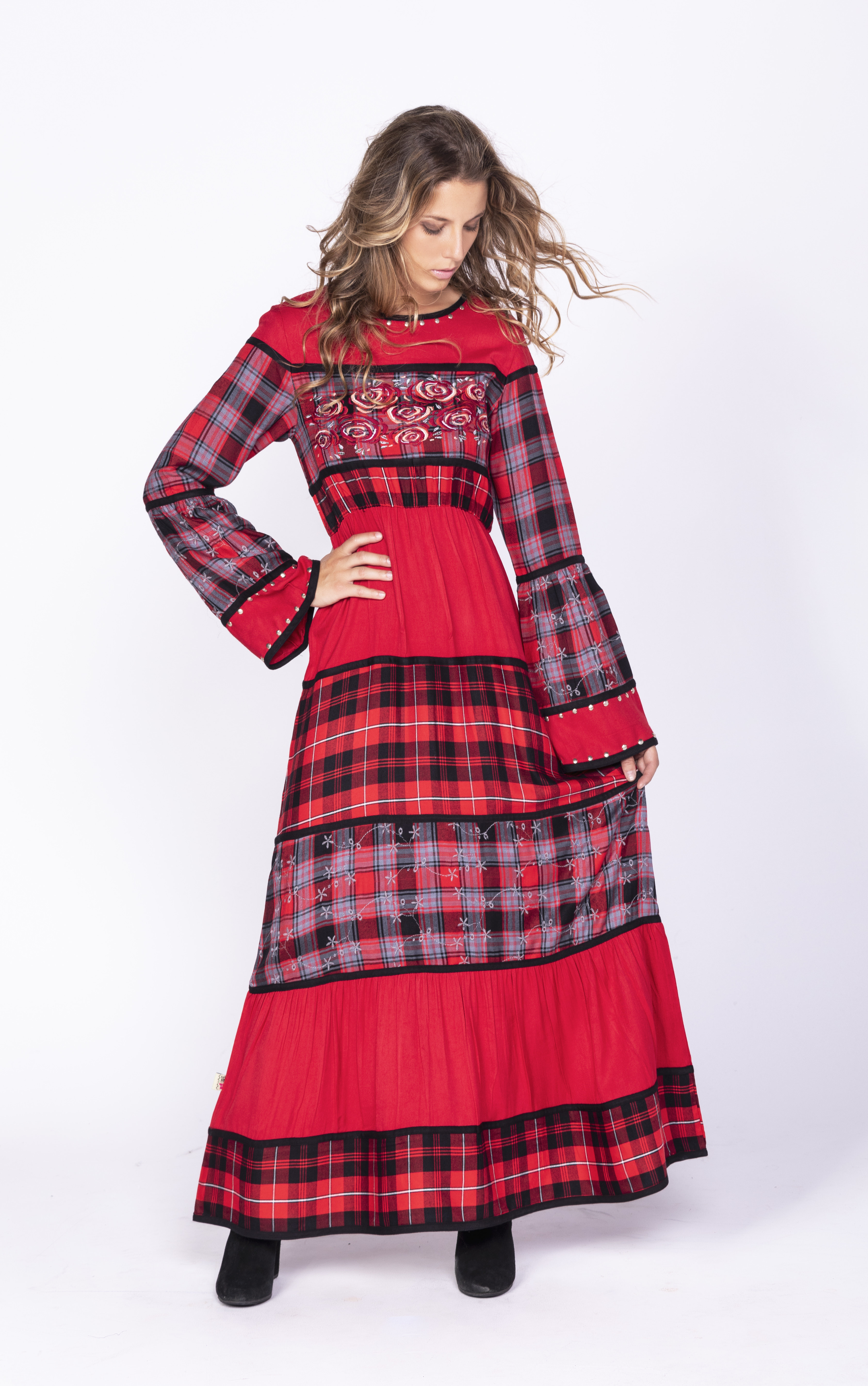 Savage Culture: Rose Red Plaid High Waist Dress SAVAGE_35060_N